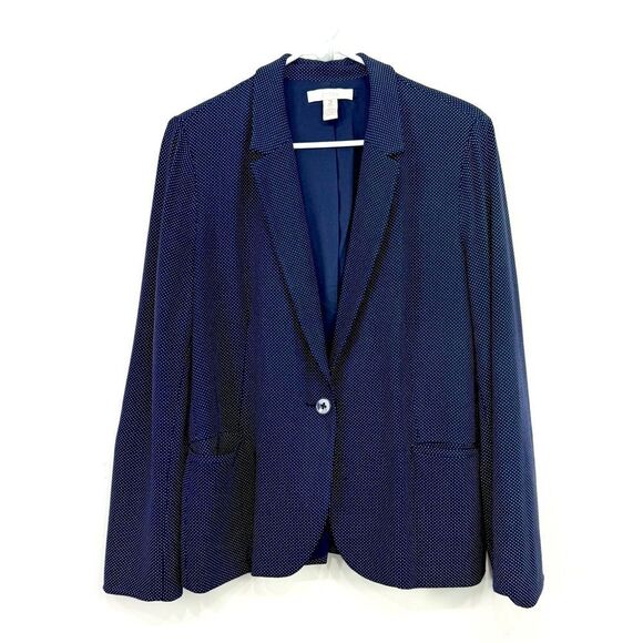 Chico's Navy Blue White Micro Dot Fully Lined Nautical Coastal Blazer Jacket - Picture 3 of 10